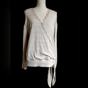 Cream V-Neck Wrap Top